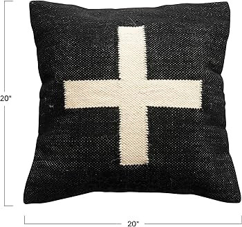 Creative Co-Op Wool Blend Pillow with Swiss Cross, Black and Cream | Amazon (US)