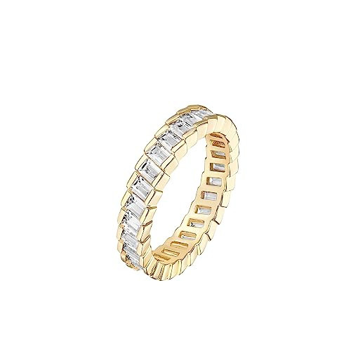 PAVOI 14K Gold Plated Cubic Zirconia Baguette Cut Eternity Bands Yellow Gold for Women Size 6 | Amazon (US)