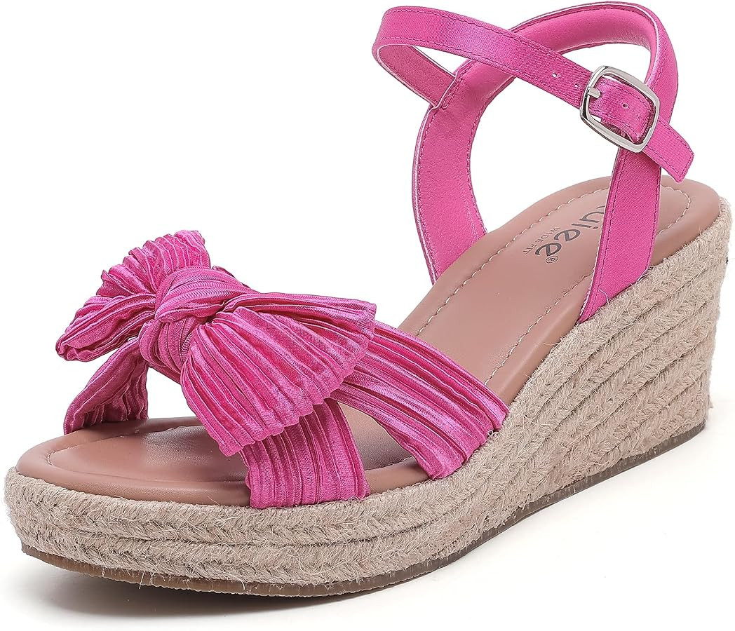 Ruiee Wide Width Wedge Sandals for Women, Ankle Strap Cute Bowknot Open Toe Summer Shoes Platform... | Amazon (US)