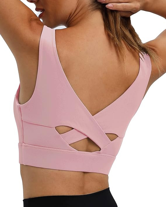 PEACHGOGO Womens Sports Bra Workout Top - Longline Yoga Sports Bras for Women Sexy V Neck Padded ... | Amazon (US)
