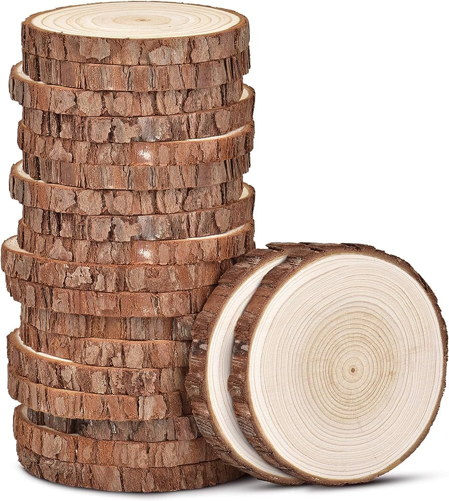 LESUMI Unfinished Natural Wood Slices with Bark - 20 Pcs 3.5-4 inch Wood Craft kit, DIY Kids Arts... | Amazon (US)
