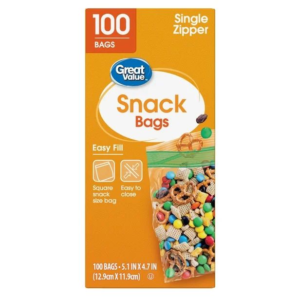 Great Value Fresh Seal Zipper Square Snack Bags, 100 Count - Walmart.com | Walmart (US)