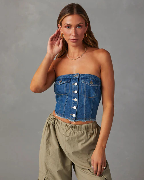 Tarsen Denim Tube Top - Denim Blue | VICI