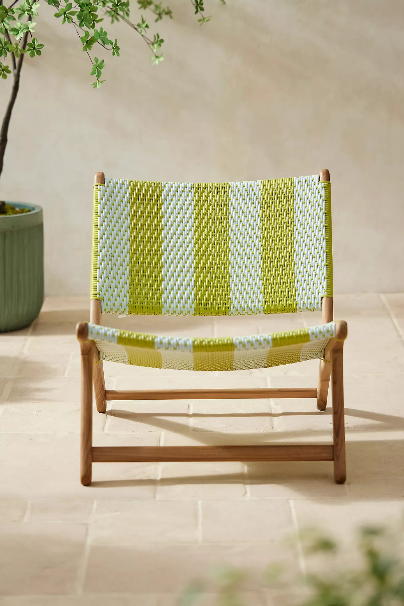 Havana Wicker + Teak Armless Chair, Vertical Stripe | Anthropologie (US)