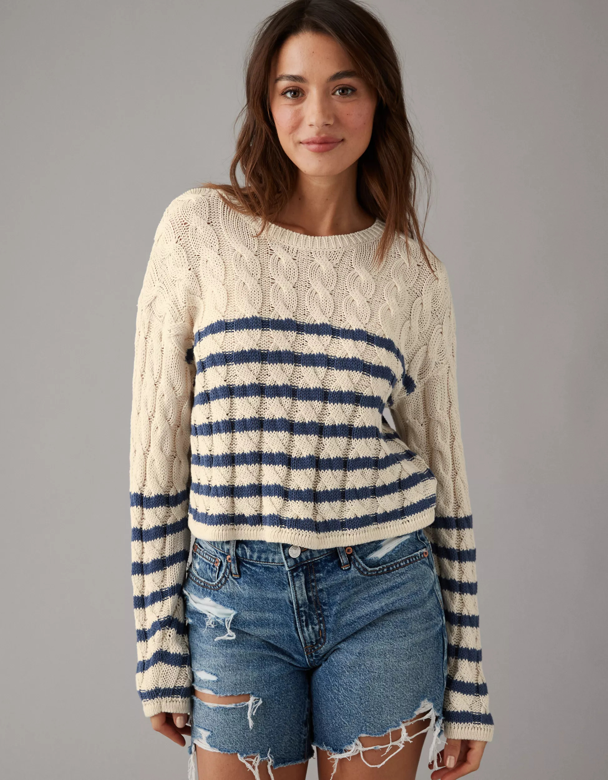 AE Cropped Cable-Knit Sweater | American Eagle Outfitters (US & CA)