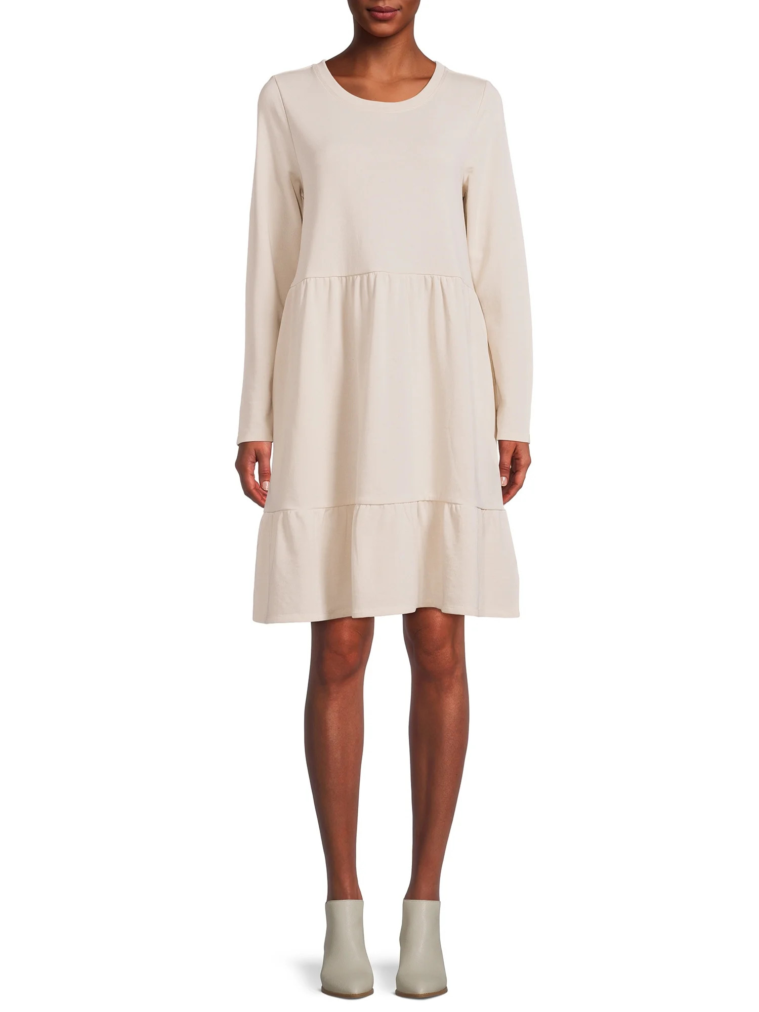 Time and Tru Women's Tiered Sweatshirt Dress | Walmart (US)