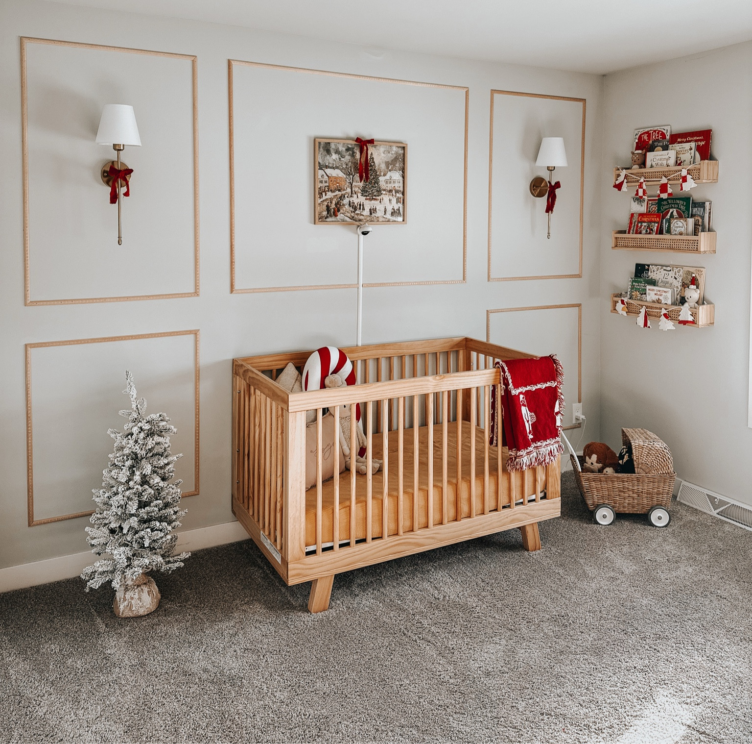 festive nostalgic christmas nursery decor✨love how my daughters room turned out this year with subtle touches of color! 

vintage nursery baby girl style christmas outfits thrifted sconces baby girl room neutral nursery christmas books diy bookshelf rattan doll stroller christmas gifts 

#LTKBaby #LTKHoliday #LTKSeasonal