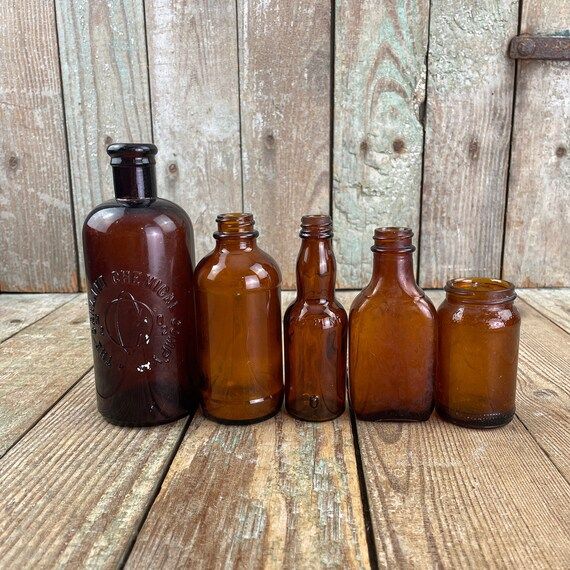 Vintage Amber Bottle Collection  Lot of 5 Brown Bottles  Old - Etsy | Etsy (US)