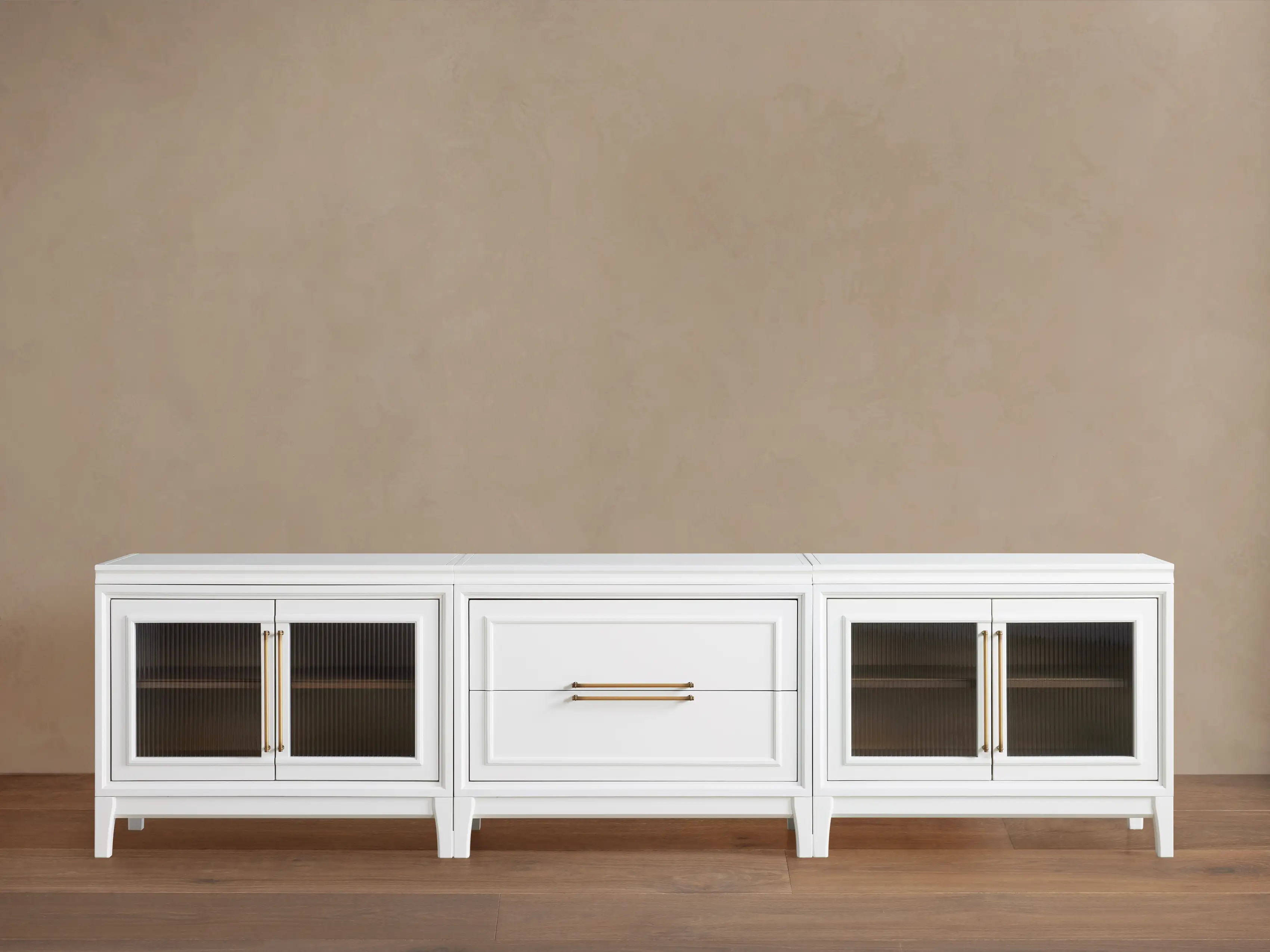 Rowan Modular Reeded Glass Media Console with Drawers | Arhaus