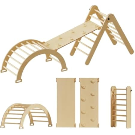 Giant bean Large Foldable Pikler Triangle Set with Sliding Ramp & Climbing Arch Ramp, 5-in-1 Wood... | Amazon (US)