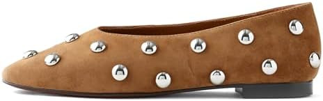 Studded Ballet Flats for Women Suqare Toe Slip on Leather Ballet Shoes Comfortable Loafers Walkin... | Amazon (US)