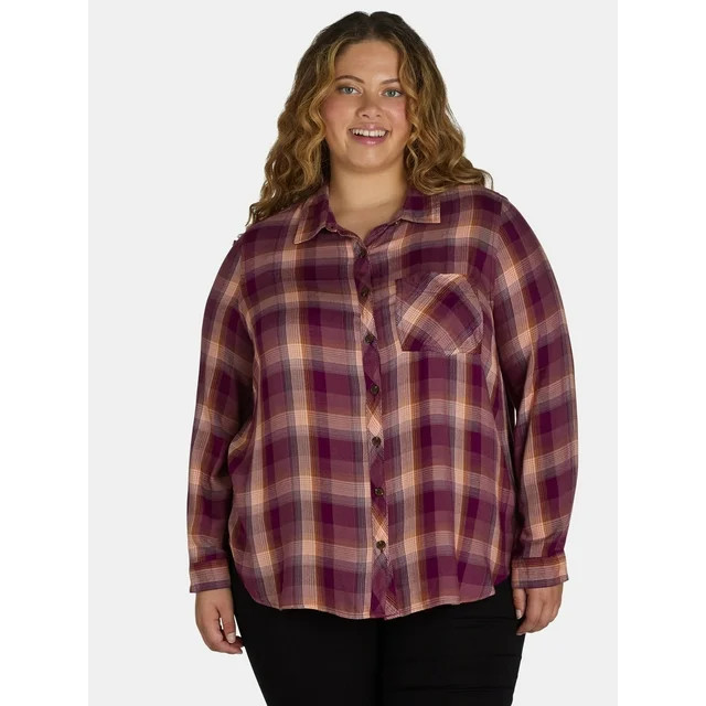 Terra & Sky Women's Plus Plaid Button-Down Shirt, Sizes 0X-5X | Walmart (US)