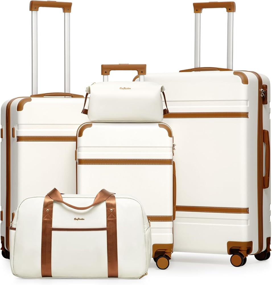 LONG VACATION Luggage Sets 5 Piece, Suitcases With Wheels, PC+ABS Hardshell Luggage Set with Spin... | Amazon (US)