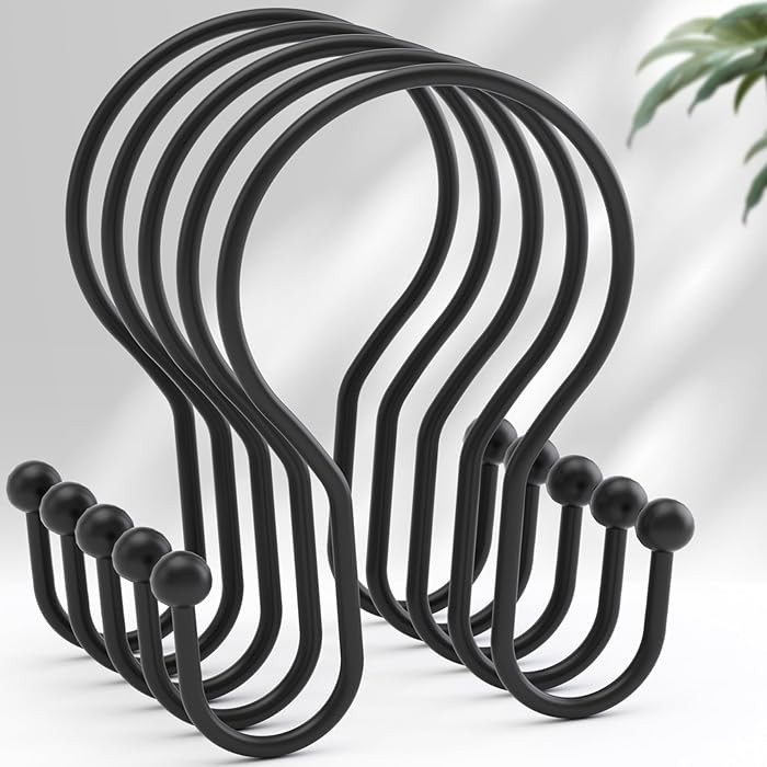 AmazerBath Shower Curtain Hooks Black Shower Curtain Rings, Simple Double Hook Shower Curtain Hoo... | Amazon (US)