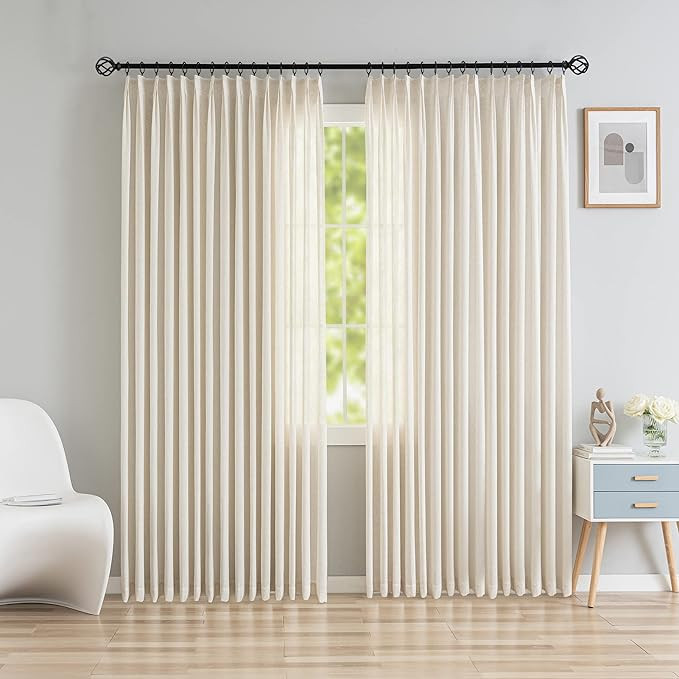 Pinch Pleated Curtains Light Filtering and Privacy Protection, Faux Linen Curtains Panels Drapery... | Amazon (US)