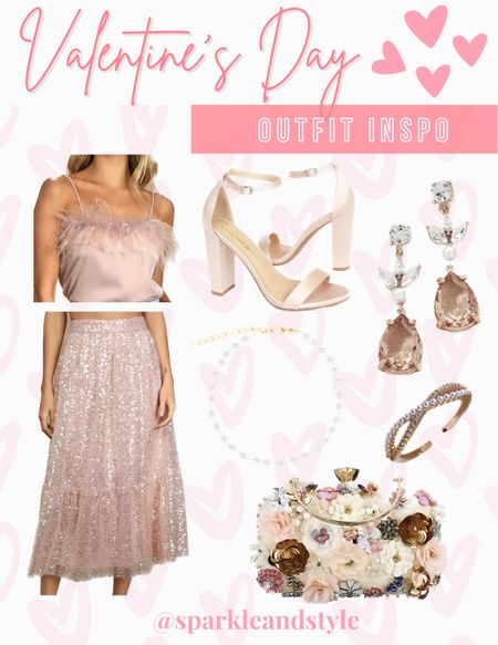Valentine’s Day Outfit Inspo: This blush pink sequin skirt is gorgeous! I styled it with a blush pink tank top with this adorable feather trim, satin champagne block heels, pink crystal drop earrings, dainty pearl necklace, and a gold ring! I completed the look with this stunning floral embellished clutch! 💖

Valentine’s Day outfit, Valentine’s Day styles, Valentine’s Day fashion, Galentine’s Day outfit, Galentine’s Day styles, Galentine’s Day fashion

#LTKitbag #LTKunder100 #LTKFind