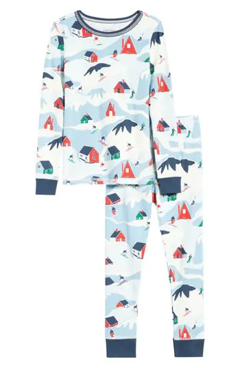 Nordstrom Kids' Glow in the Dark Fitted Two-Piece Pajamas in Blue- Ivory Ski Slopes at Nordstrom Rack, Size 4 | Nordstrom Rack