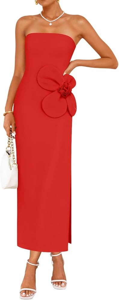 ZESICA Womens Summer Cocktail Strapless Maxi Dress 2026 Formal Bodycon Backless Floral Tube Weddi... | Amazon (US)