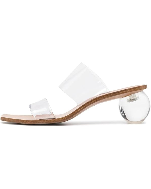 keleimusi Women's Acrylic Ball Slide Sandals with Two Clear Strap Vinyl Heels Mules | Amazon (US)