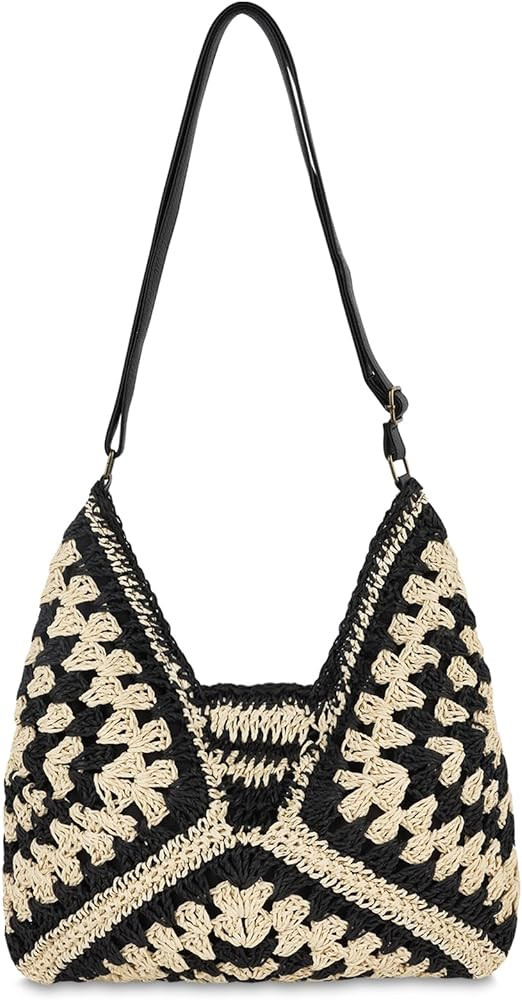 Straw Hobo Beach Bag for Women Girls, Woven Tote Bag Summer Crochet Shoulder Bag,Vintage Foldable... | Amazon (US)