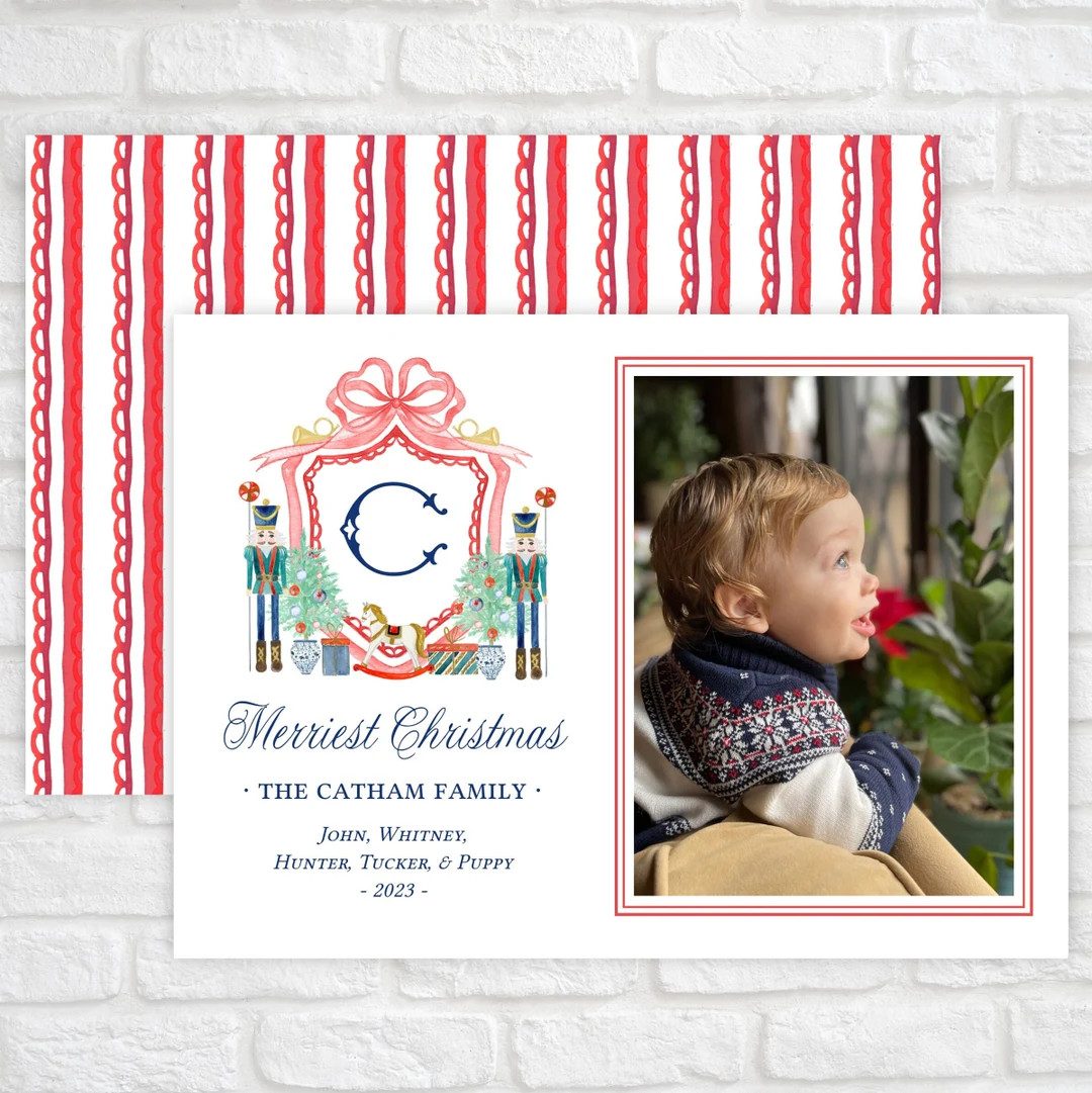 Nutcracker Christmas Photo Card Template Monogrammed Photo - Etsy | Etsy (US)