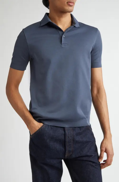 Herno Cotton Piqué Polo in Blue at Nordstrom, Size 42 Us | Nordstrom