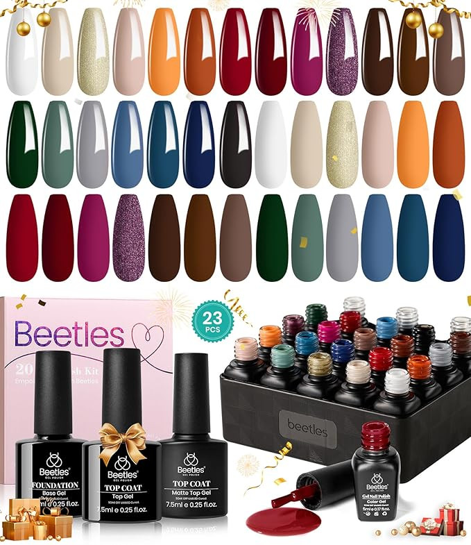 Beetles 23Pcs Gel Nail Polish Kit Winter Colors Orange Burgundy Red Purple Gel Polish Set Brown G... | Amazon (US)