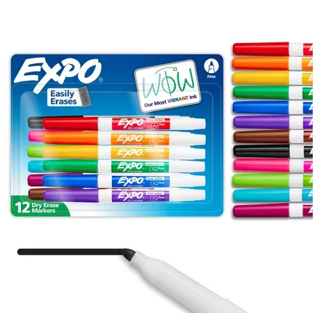 EXPO Dry Erase Markers, Fine Tip, Assorted Colors, 12 Count | Walmart (US)