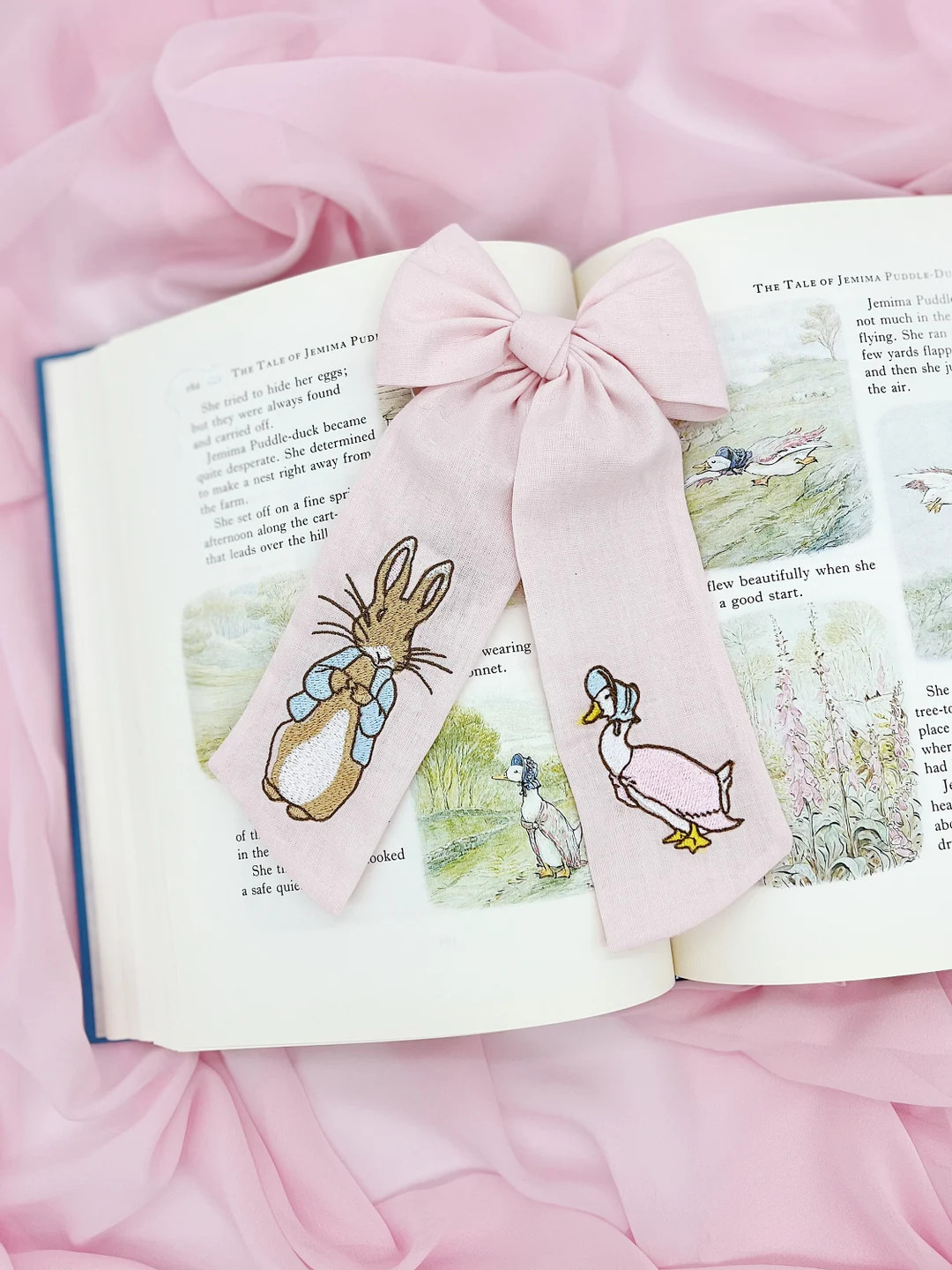 Pink Beatrix Potter Peter Rabbit Duck Embroidered Easter Girl Hair Clip Bow | Etsy (US)