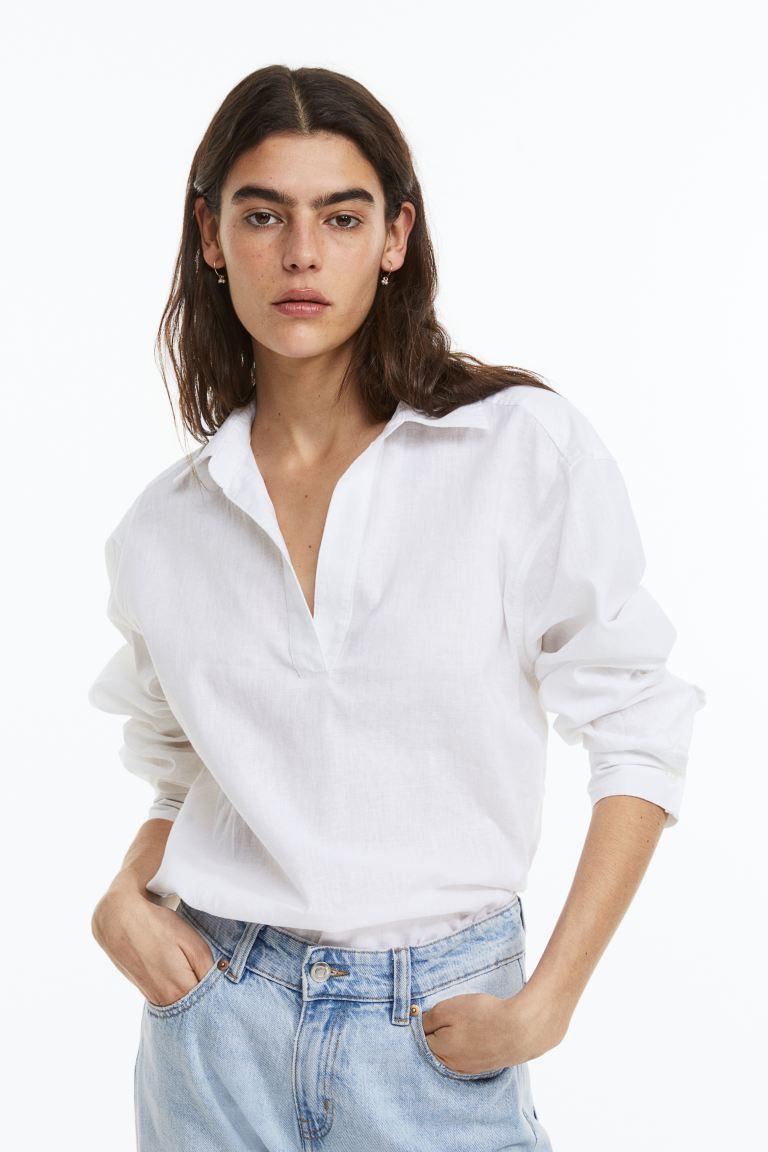 Linen-blend Pullover Shirt | H&M (US)