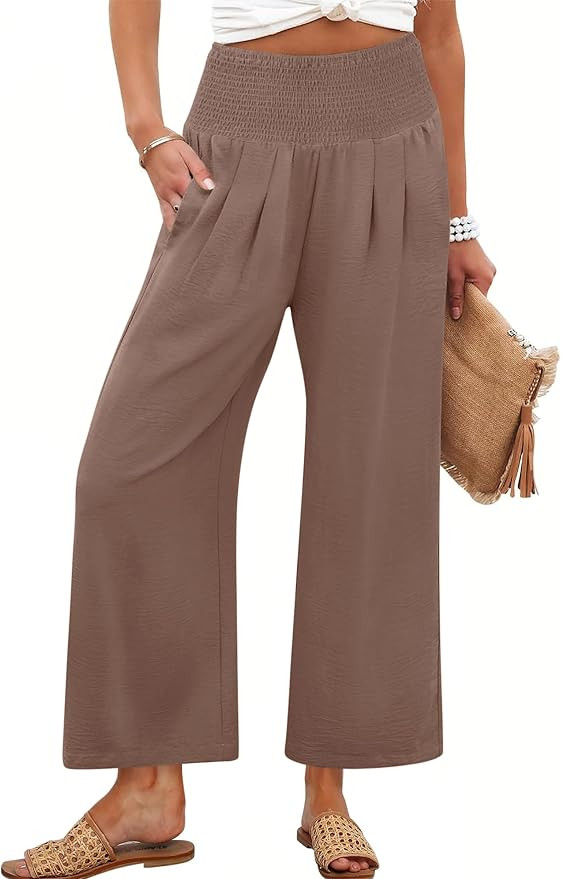 ANRABESS Womens Pants Wide Leg High Waisted Palazzo Pants Summer Flowy Beach Lounge Casual Trouse... | Amazon (US)