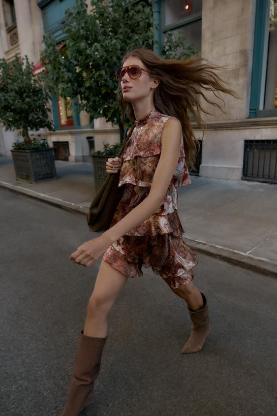 PRINTED RUFFLE MINI DRESS | Zara US