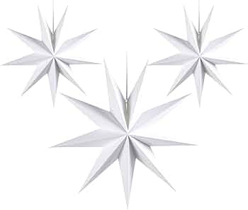 SUNBEAUTY 3 Pcs 9-Pointed White Paper Star Lanterns 12 Inch Hanging Lampshade Wedding Birthday Ch... | Amazon (US)