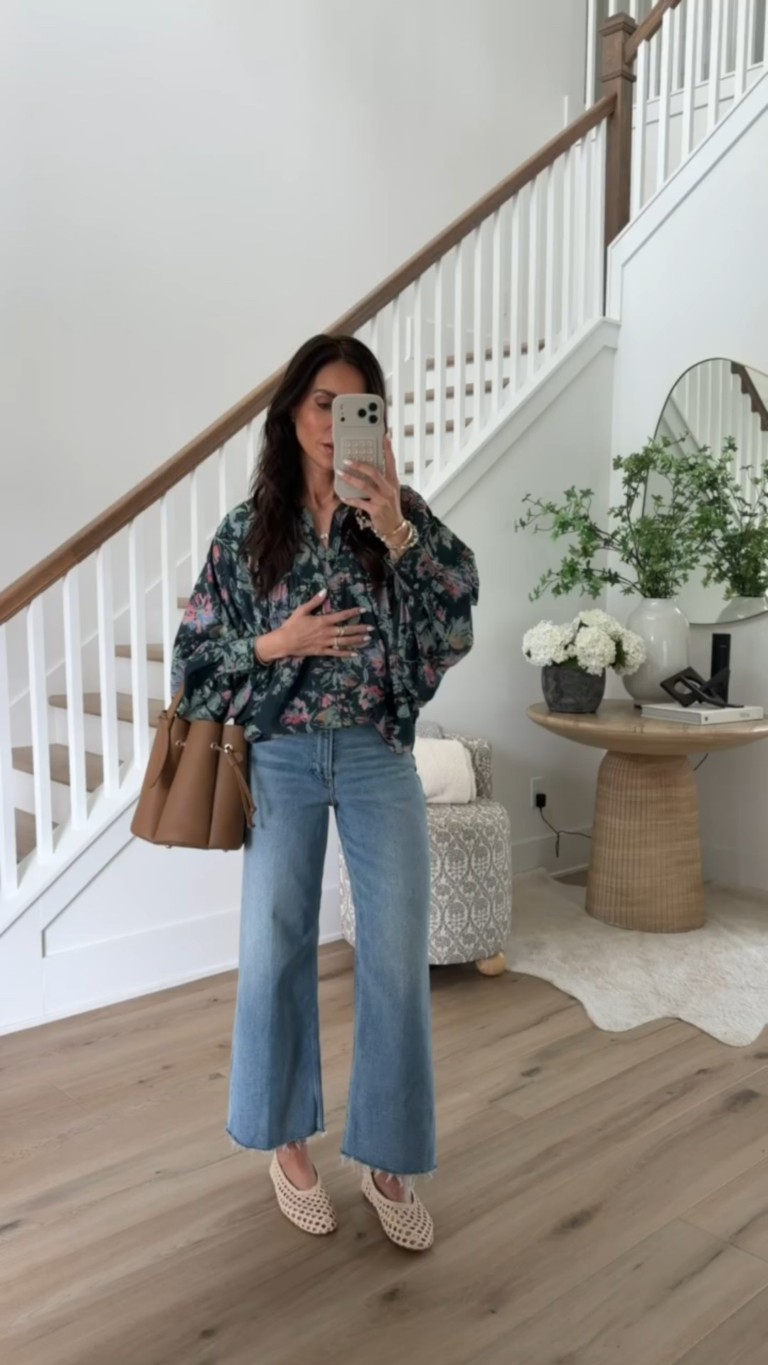 I’m wearing size extra small in the blouse, 25 in jeans, shoes fit ts size but if in between sizes size up.

Sunday brunch outfit, floral blouse, woven ballet flats, bucket bag, spring fashion, annabrstyle.

#LTKOver40 #LTKootd