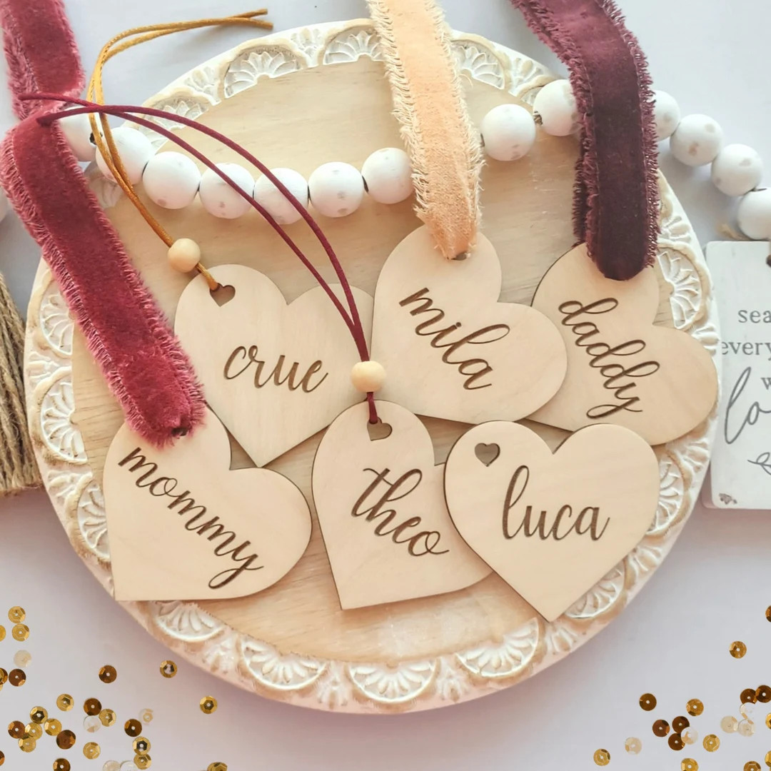 Personalized Gift Name Tag, Custom Gift Tag, Heart Name Tags, Wooden Name Tags for Gift Basket, K... | Etsy (US)