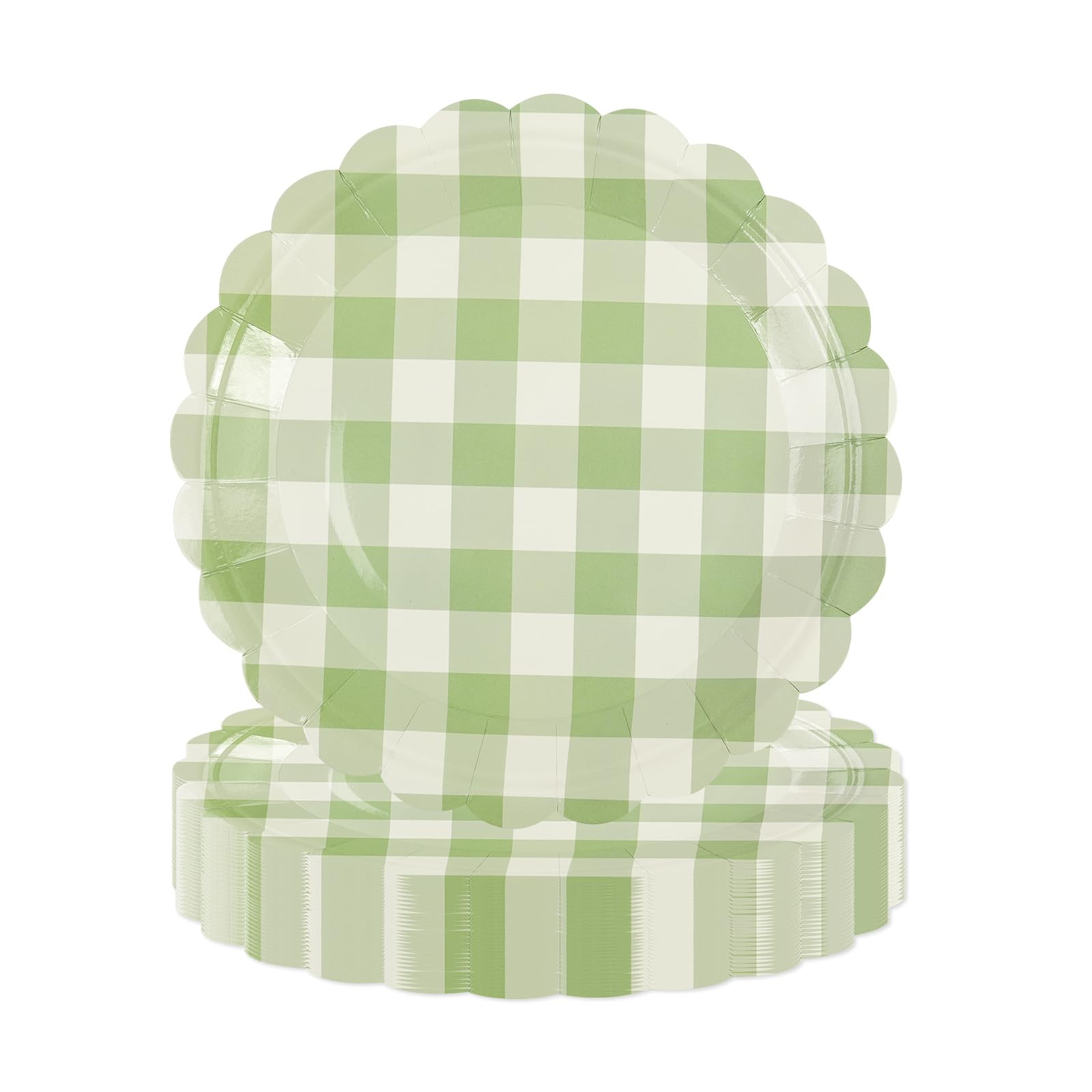 50PCS Sage Green Scalloped Paper Plates - 9Inch Striped Dessert Plates for Cake Salad Fruit Dispo... | Amazon (US)