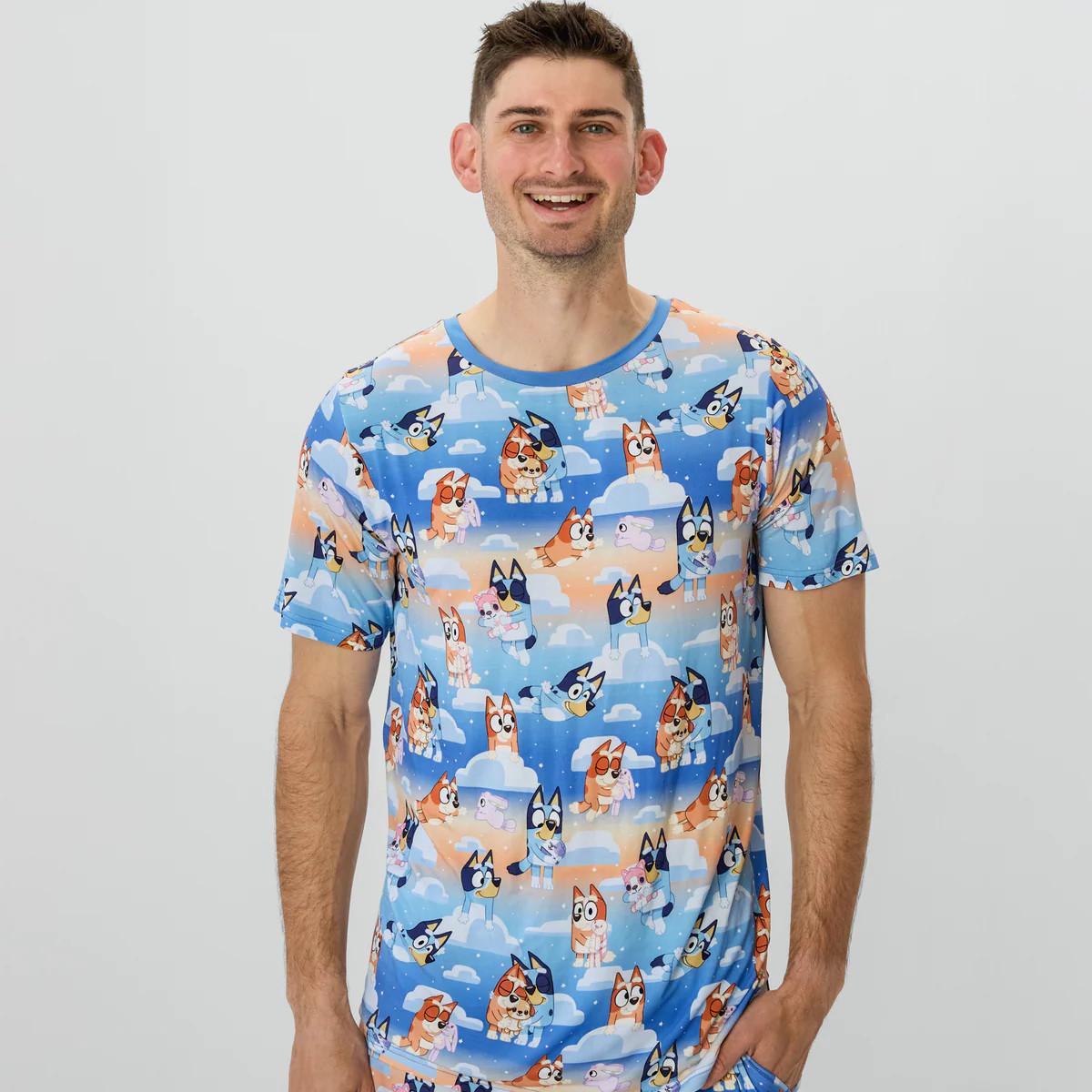Bluey Blue Sleepytime Men's Short Sleeve Pajama Top | Little Sleepies