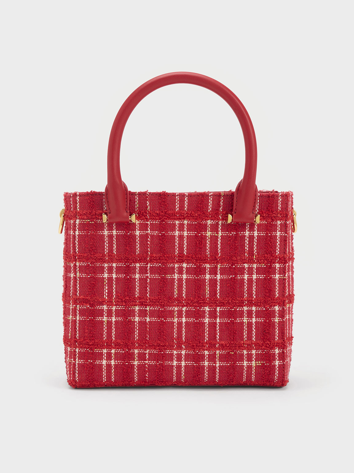Georgette Tweed Square Tote Bag
 - Red | Charles & Keith US