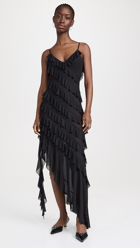 AFRM Women’s L Black Ruffle Asymmetrical Midi Maxi Dress | eBay US