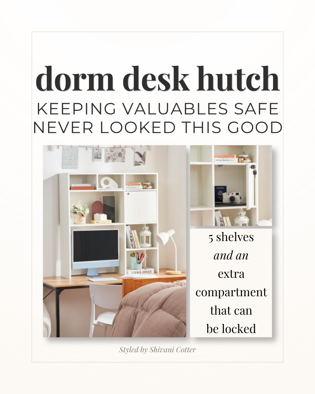 I wish I knew about this hutch before shopping for dorm essentials!
Having valuables in one safe and easily accessible spot makes a huge difference! 
I sent my oldest to school with some important and expensive things (her purse, some of her better jewelry, documents). 
It's so helpful for them to have a safe place to keep valuables and documents so they don't get "lost in the rubble". Even if your kids are neat, small areas like closets, draws, and corners in dorms get cluttered quick. 
#dormdesk #dormsafe #deskhutch #dormdecor 

 #LTKHome