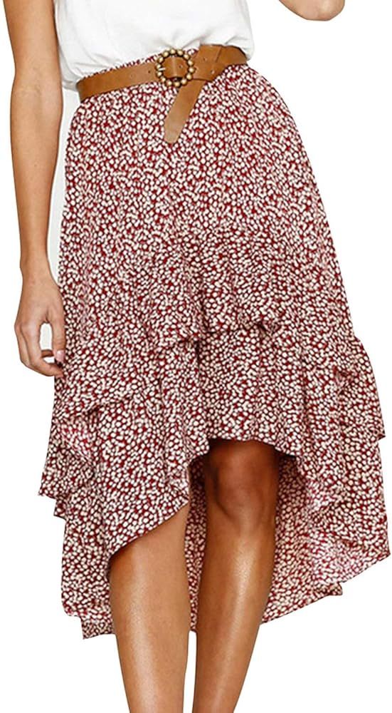 Mumaroho Women Bohemian High Waist Polka Dot A-line Ruffles Midi Flare Chiffon Skirt with Lining | Amazon (US)