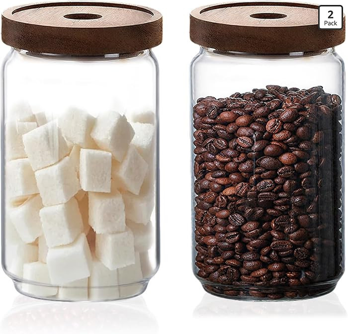 Glass Jars with Airtight Wood Lids - 25 OZ / 750 ML Kitchen Pantry Storage Containers, Decorative... | Amazon (US)