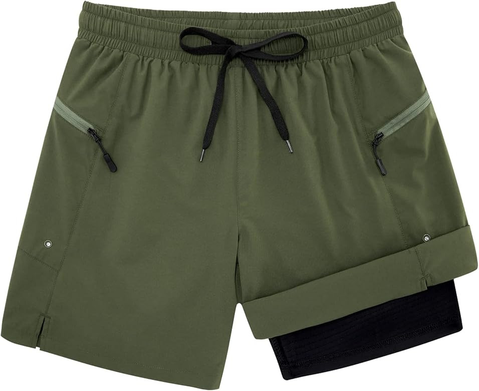 Cozople Mens Swim Trunks with Compression Liner 5.5" Quick Dry Bathing Suits with Zipper Pockets ... | Amazon (US)