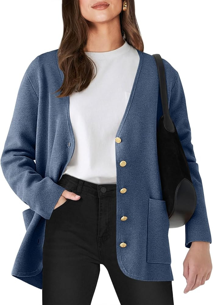 ANRABESS Women Sweater Blazer Long Sleeve Button Down Knit Cardigan Coat 2024 Casual Dressy Outfi... | Amazon (US)