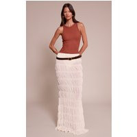 Cream Belted Sheer Tiered Maxi Skirt | PrettyLittleThing US