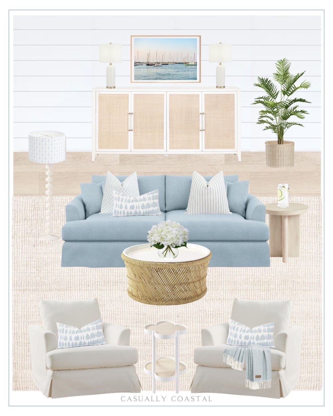 Modern Coastal Living Room 

Coastal living room design, blue sofa, blue couch, coastal slip covered sofa, 71” sideboard, coastal sideboard, neutral rug, wayfair rug, living room rug, hand woven jute rug, slipcovered swivel glider, round side table, pottery barn side table, Eden martini table, coastal lamp, living room lamp, Amazon lamp, Amazon throw blanket, blue blanket, Etsy pillow covers, coastal pillow covers, blue and white pillow, pale blue leaf pillow cover, grayish blue striped pillow cover, coastal coffee table, round coffee table, white artificial hydrangea flowers, Etsy wall art, coastal wall art, Vineyard haven sailboat print, braided wicker planter, faux palm tree, coastal floor lamp, fan printed drum lamp shade, round drink table, handwoven jute rug

#LTKHome