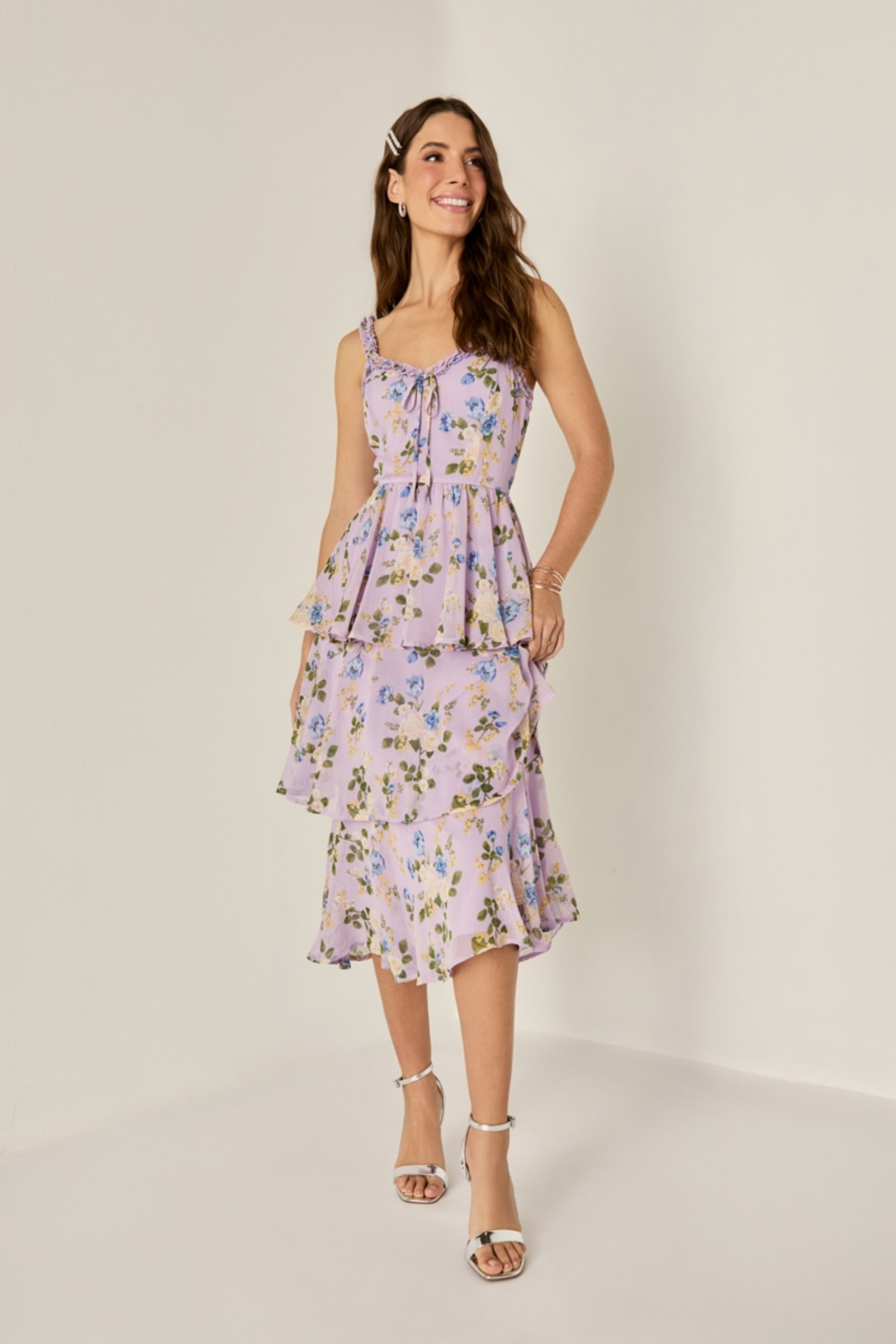 Dianne Tiered Floral Midi Dress | Francesca's