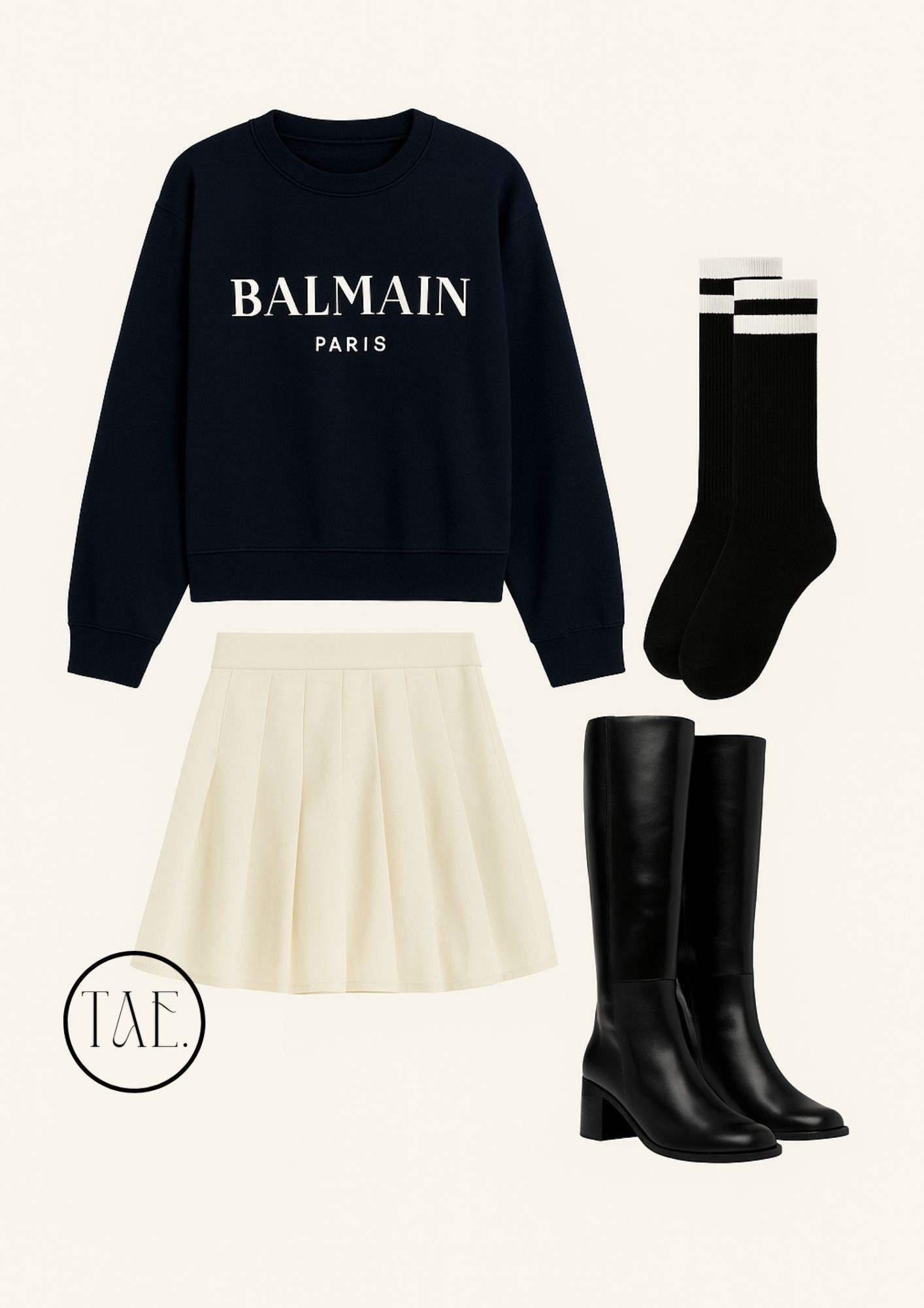 The perfect blend of Parisian chic and luxe preppy vibes. This look pairs a statement Balmain Paris sweatshirt with a pleated ivory mini skirt and sleek black knee-high boots for that elevated everyday aesthetic. Styled with sporty socks for a playful touch, this outfit balances casual cool with high-fashion polish.

Whether you’re heading to brunch, shopping in the city, or curating your Pinterest-inspired fall wardrobe, this combo feels modern, chic, and effortlessly stylish.

Shop the full outfit edit below and add these timeless pieces to your capsule wardrobe 💫
#LuxeStyle #ParisianChic #PreppyAesthetic #FallOutfitInspo #LuxuryWardrobe #OOTDInspo #CapsuleCloset #OldMoneyStyle #StreetStyleChic #TheAestheticEnthusiast


#LTKSeasonal #LTKStyleTip
