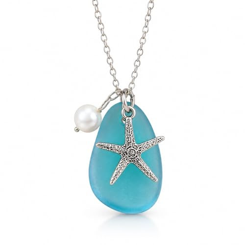 Blue Sea Glass Necklace with Starfish Charm – Coastal Beach Jewelry for Women – Ocean Inspired Pendant Gift | Amazon (US)