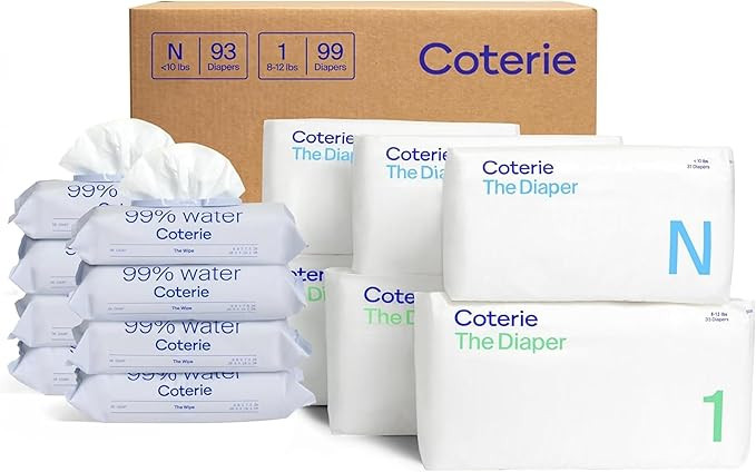 Coterie Baby Wipes + Diapers Kit, Size 1 (99 Count) & Size Newborn Diapers (93 Count), 8 Pack (44... | Amazon (US)